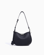 Black Genuine Leather Crescent Shoulder Bag with Adjustable Strap