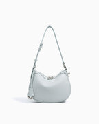 Light Blue Genuine Leather Crescent Shoulder Bag with Adjustable Strap