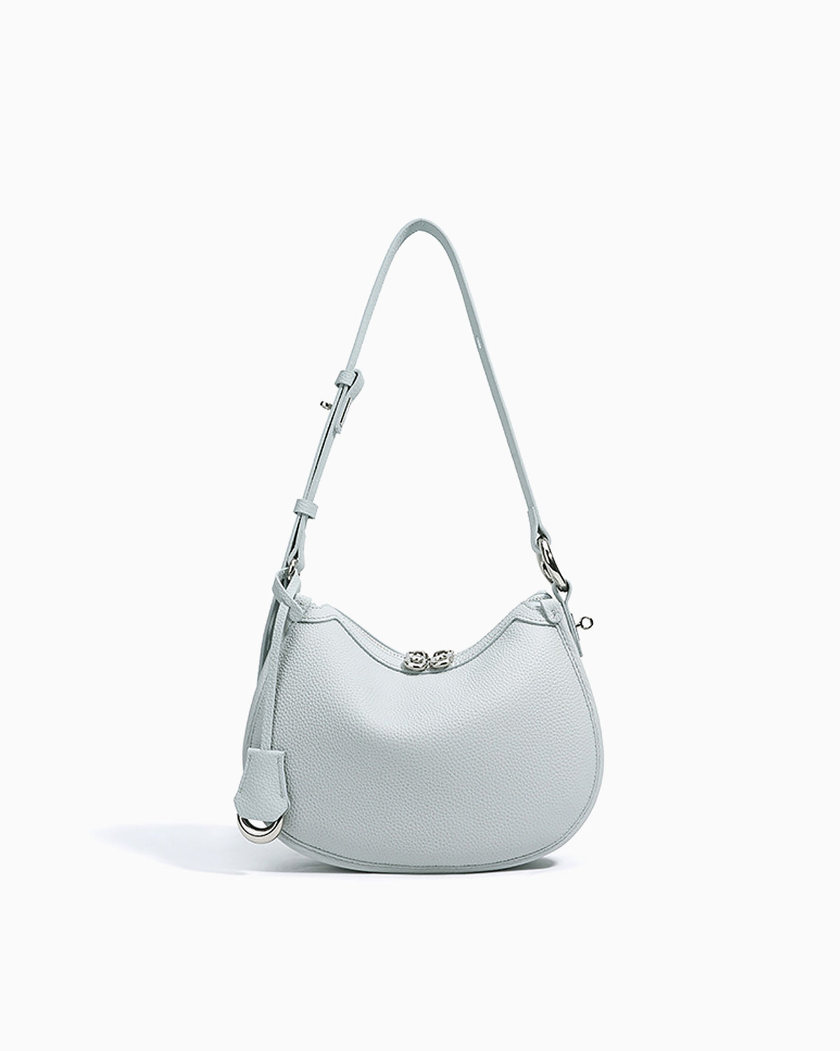Light Blue Genuine Leather Crescent Shoulder Bag with Adjustable Strap