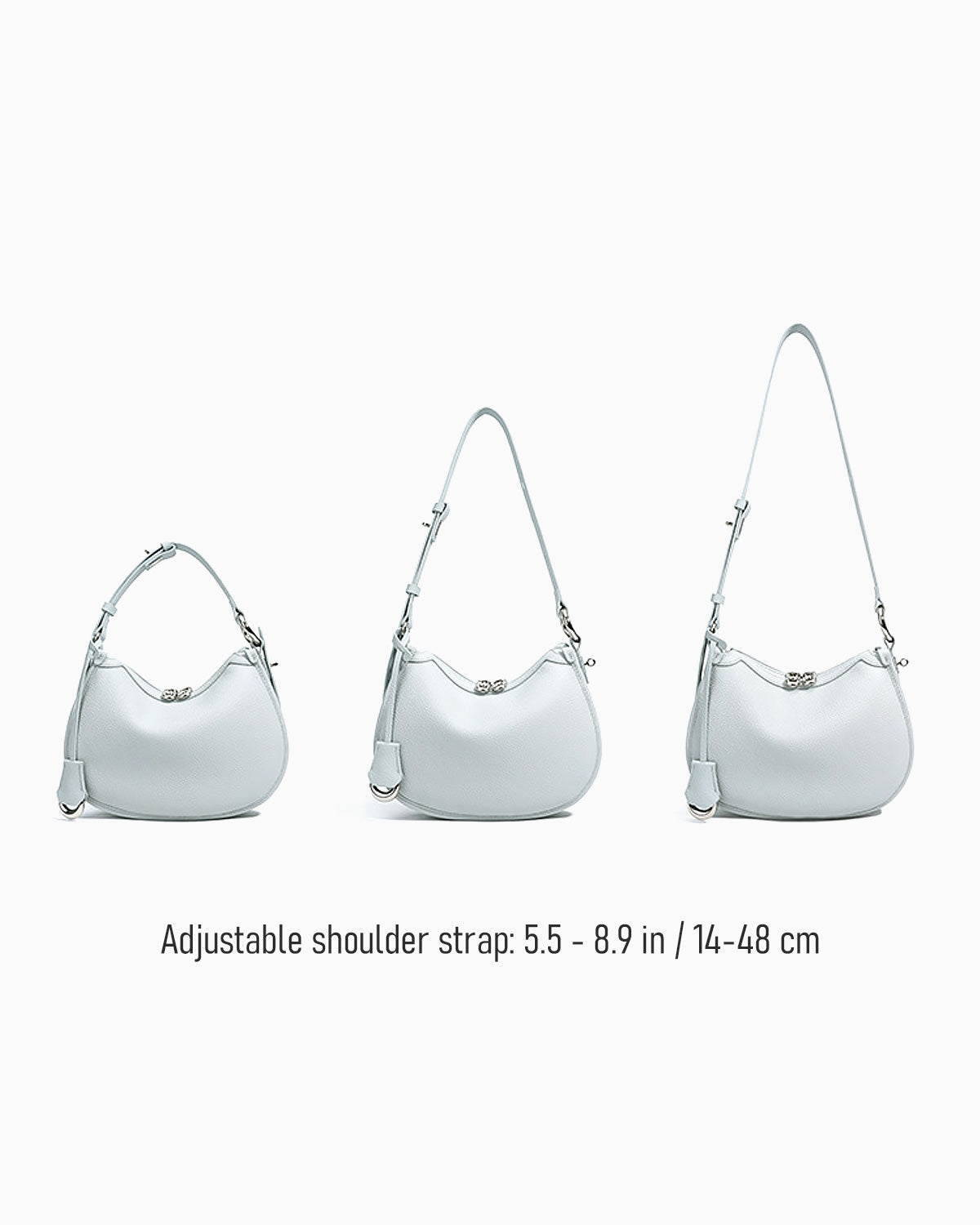 Adjustable strap positions of the Genuine Leather Crescent Shoulder Bag 