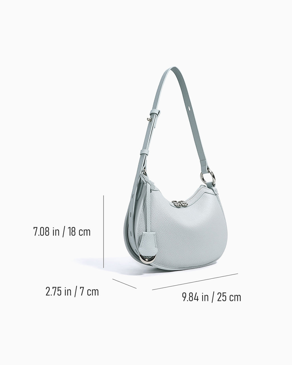 Dimensions of the Genuine Leather Crescent Shoulder Bag with Adjustable Strap