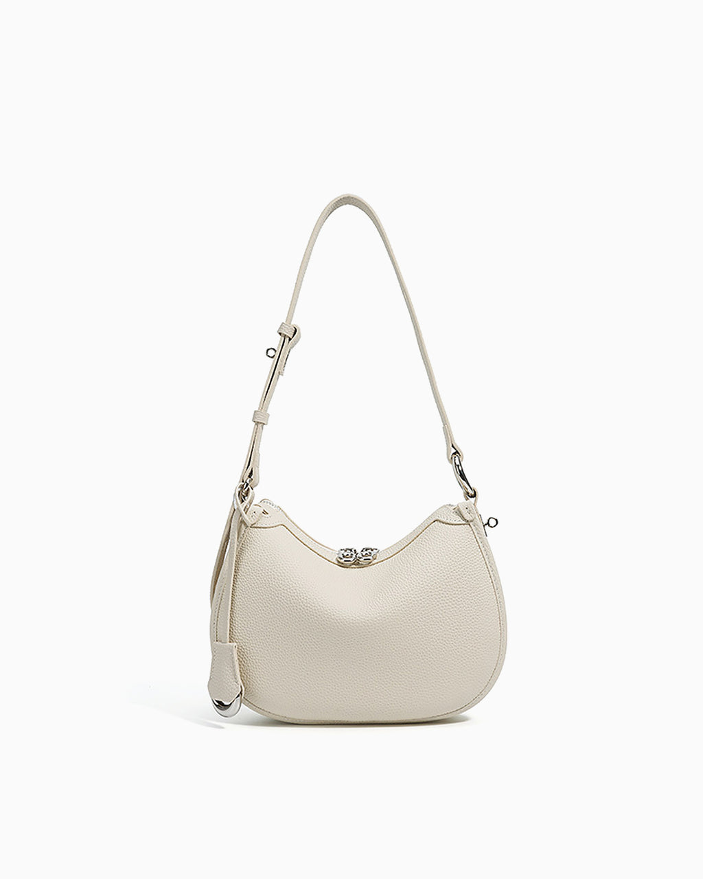 Off-White Genuine Leather Crescent Shoulder Bag with Adjustable Strap