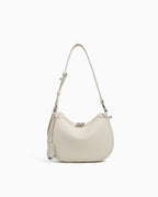 Off-White Genuine Leather Crescent Shoulder Bag with Adjustable Strap