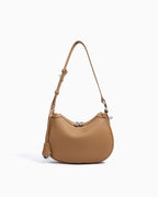 Genuine Leather Crescent Shoulder Bag with Adjustable Strap in Walnut color