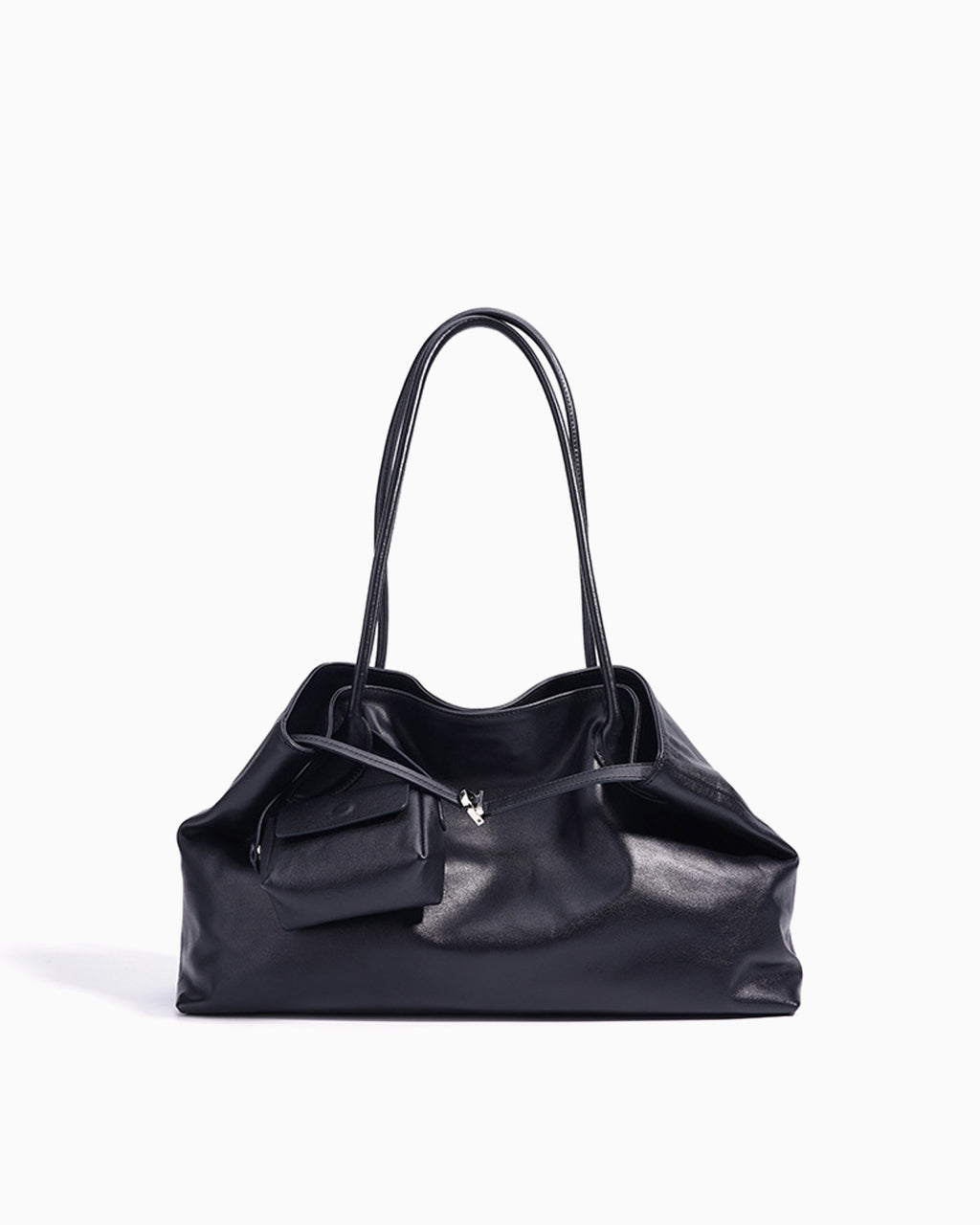 Women's Versatile Leather Tote Shoulder Bag with Matching Pouch, Black