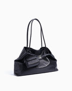 Women's Versatile Leather Tote Shoulder Bag with Matching Pouch, Black