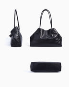 Women's Versatile Leather Tote Shoulder Bag with Matching Pouch, Black