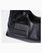 Women's Versatile Leather Tote Shoulder Bag with Matching Pouch, Black