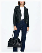 Women's Versatile Leather Tote Shoulder Bag with Matching Pouch, Black