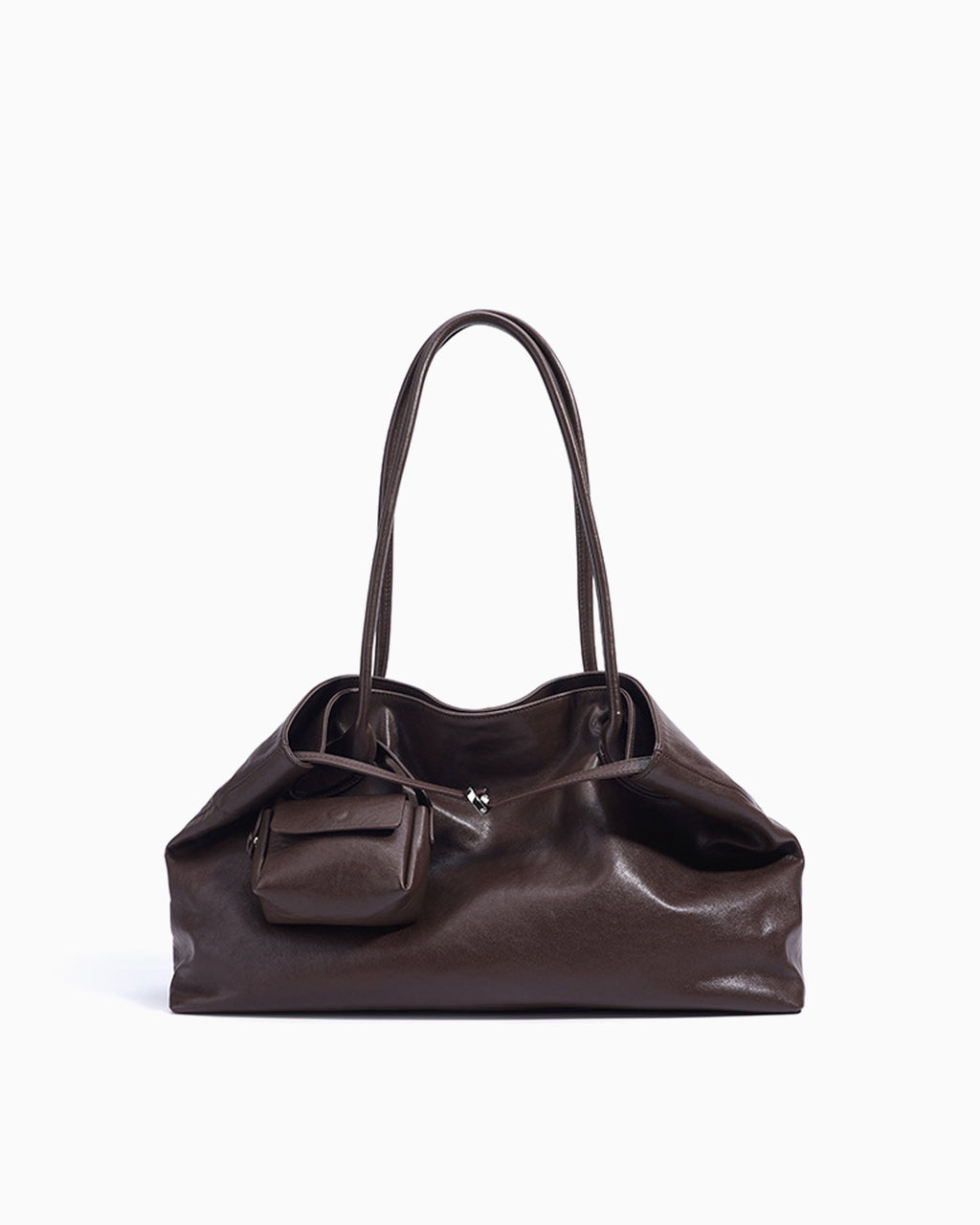 Women's Stylish Versatile Genuine Leather Tote Shoulder Bag with Matching Pouch, Brown color