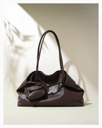 Women's Versatile Leather Tote Shoulder Bag with Matching Pouch, Brown