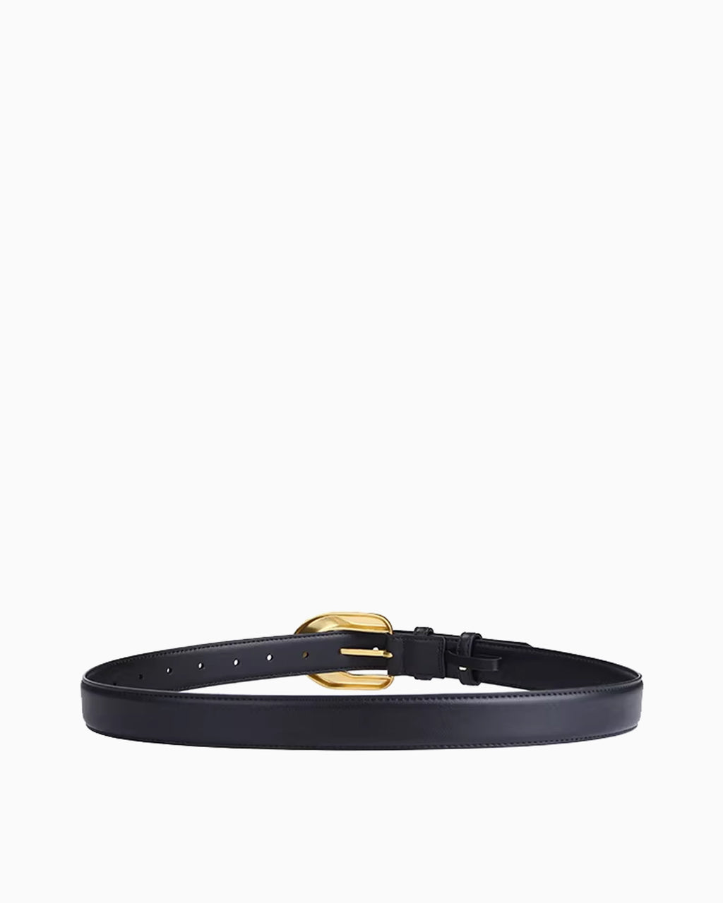 Women's Genuine Leather Belt with Gold Oval Buckle and Loop