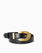 Women's Genuine Leather Belt with Gold Oval Buckle and Loop