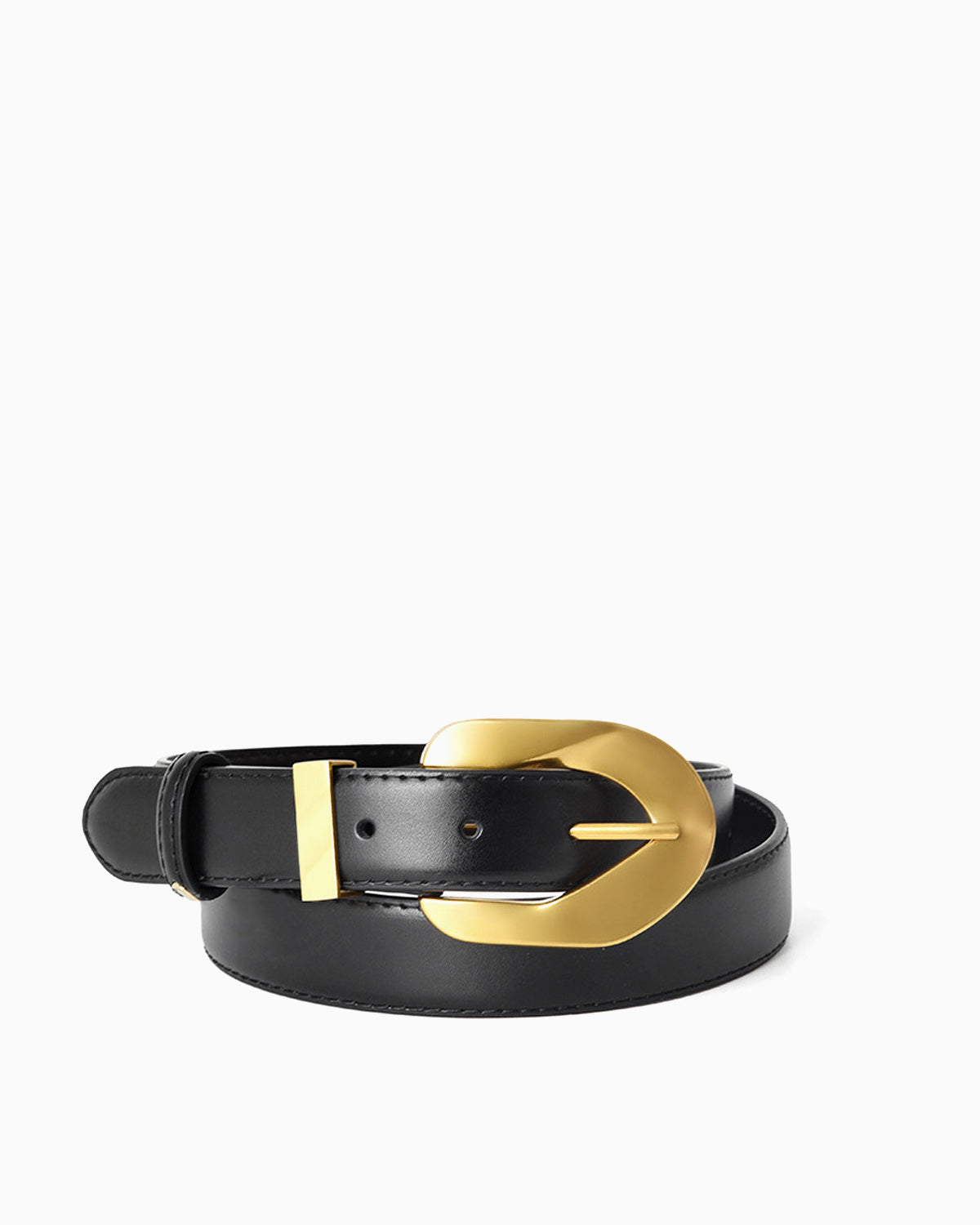 Women's Genuine Leather Belt with Gold Oval Buckle and Loop