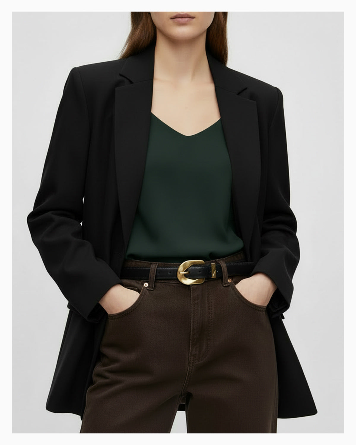Women's Genuine Leather Belt with luminous Gold Oval Buckle and Loop
