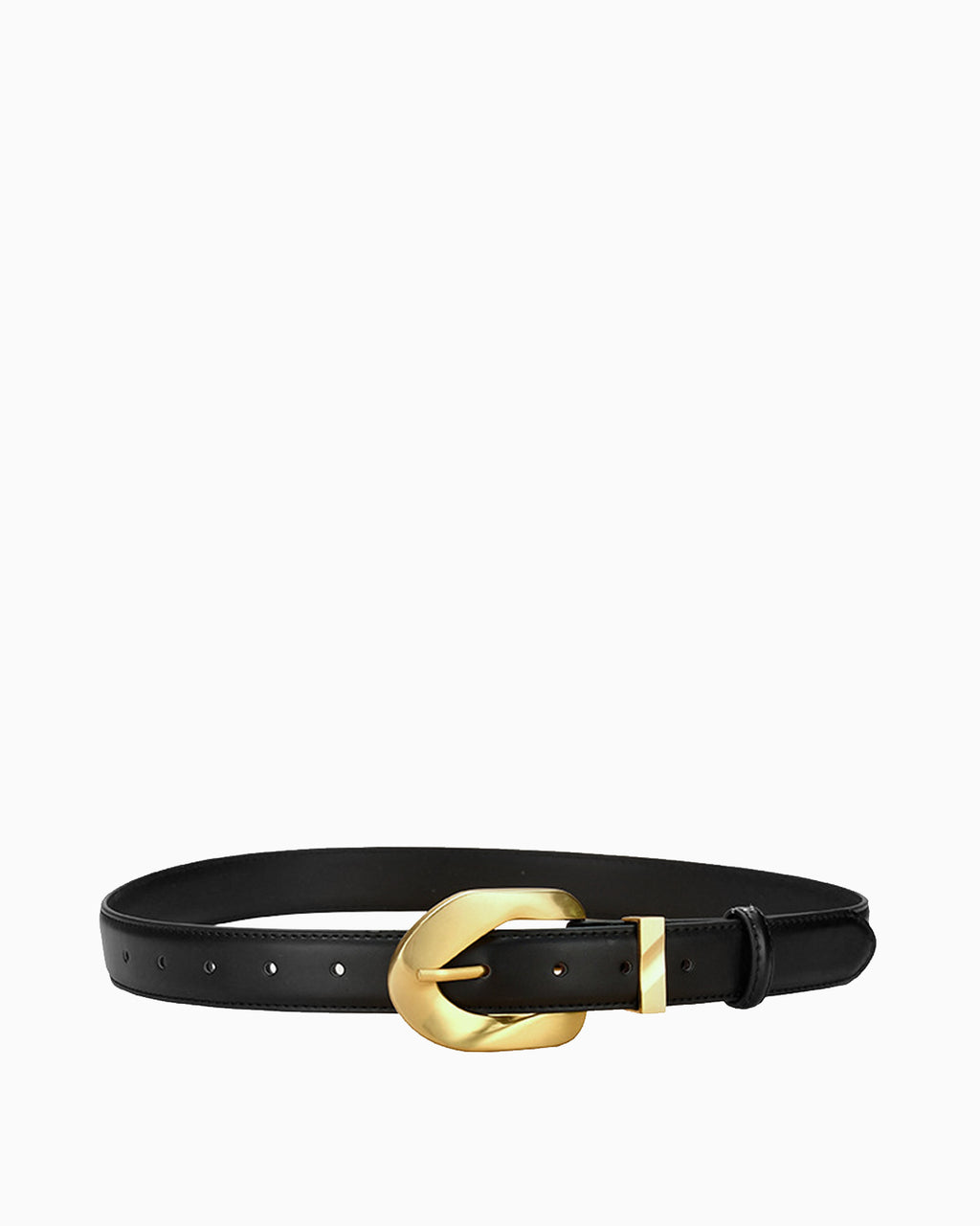 Women's Genuine Leather Belt with Gold Oval Buckle and Loop