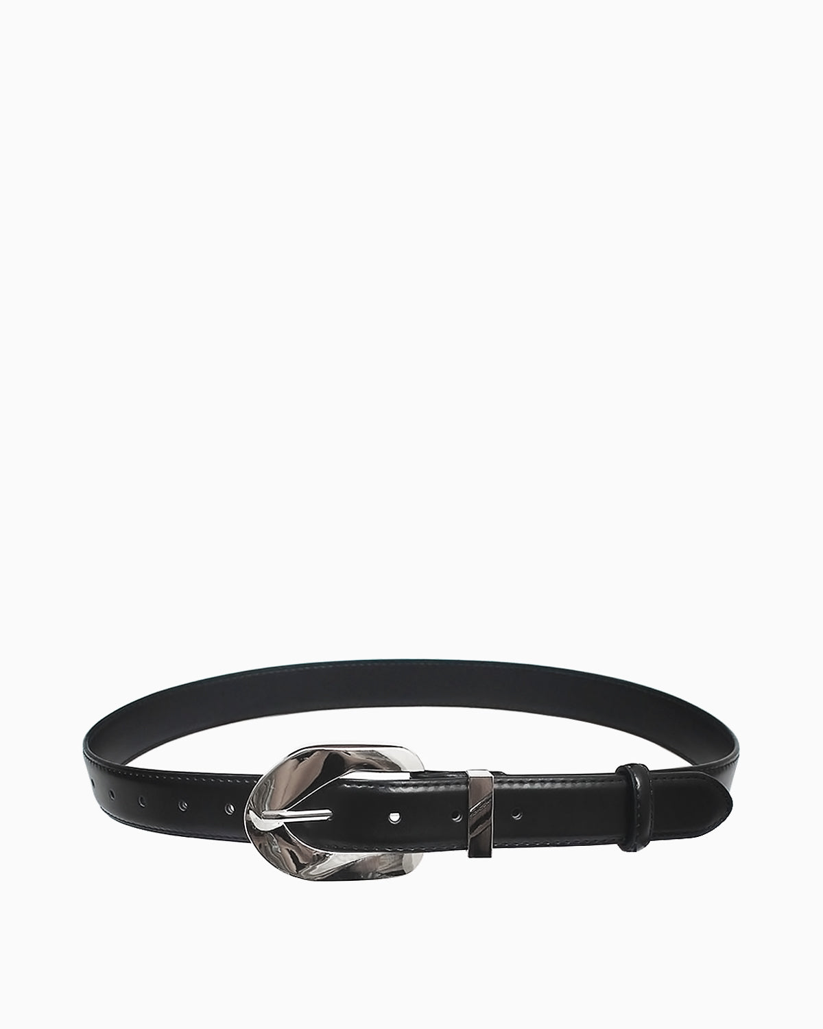 Women's Genuine Leather Belt with Silver Oval Buckle and Loop