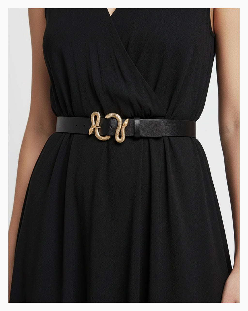 Women's Statement Belt features a Gold Snake Buckle
