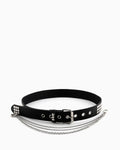 Unisex Punk Black Belt with Silver Studs and Chains