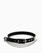 Unisex Punk Black Belt with Silver Studs and Chains