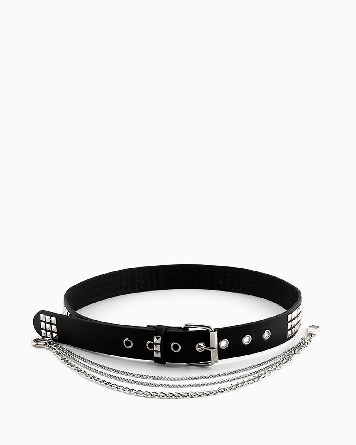 Unisex Punk Black Belt with Silver Studs and Chains