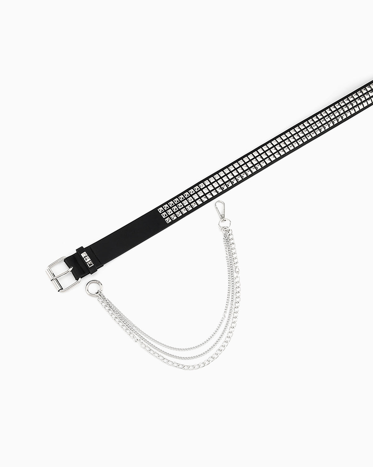 Unisex Punk Black Belt with Silver Studs and Chains