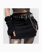 Unisex Punk Black Belt with Silver Studs and Chains