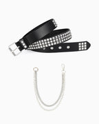Unisex Punk Black Belt with Silver Studs and Chains