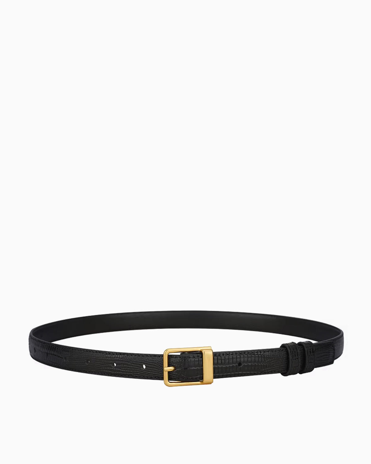 Women's Classic Textured Genuine Leather Black Belt with Gold Buckle