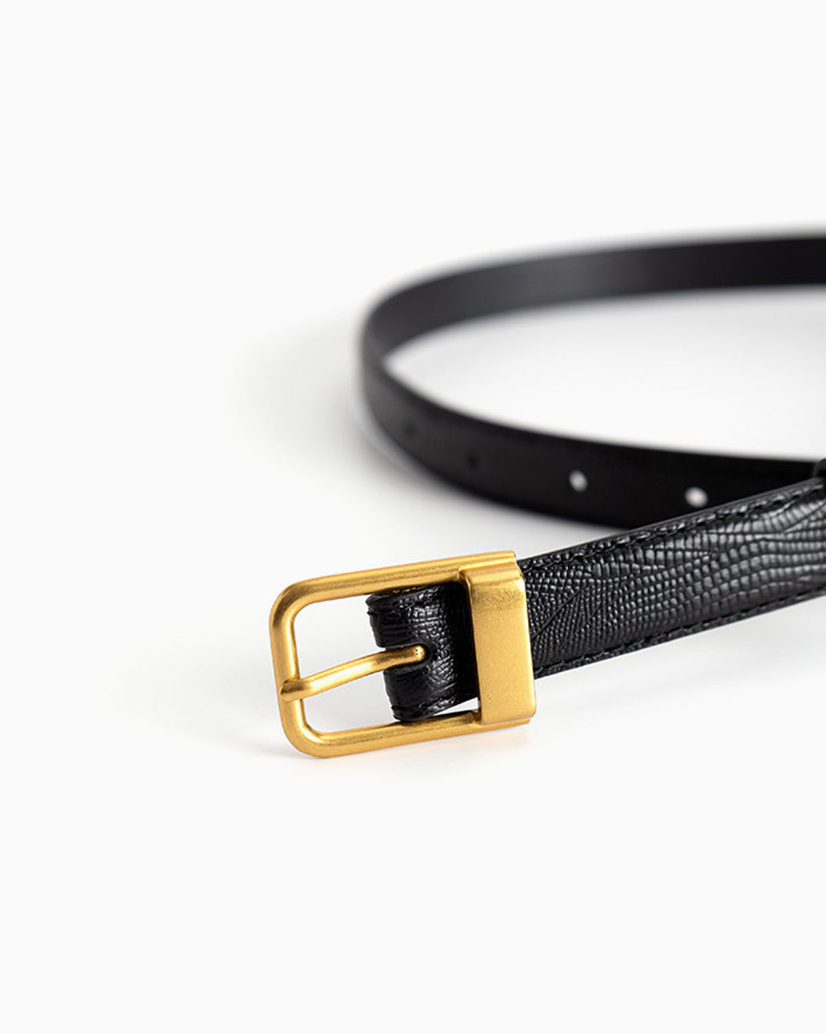 Women's Classic Textured Genuine Leather Black Belt with Gold Buckle