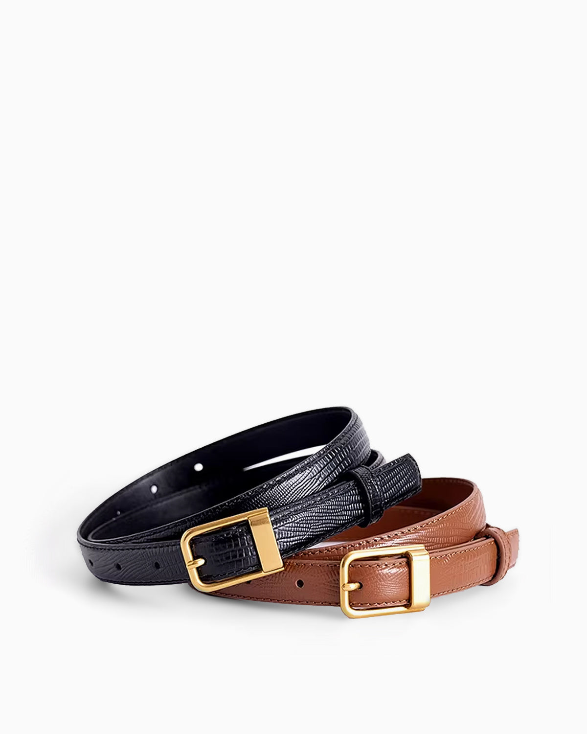 Women's Classic Textured Genuine Leather Belt with Gold Buckle