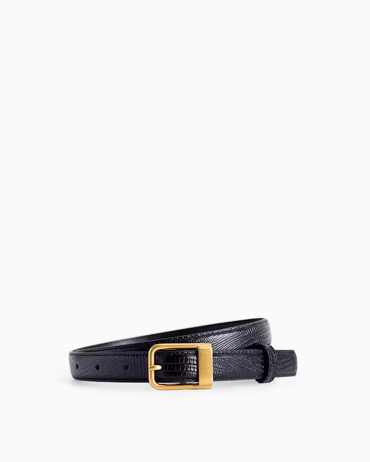 Women's Classic Textured Genuine Leather Black Belt with Gold Buckle