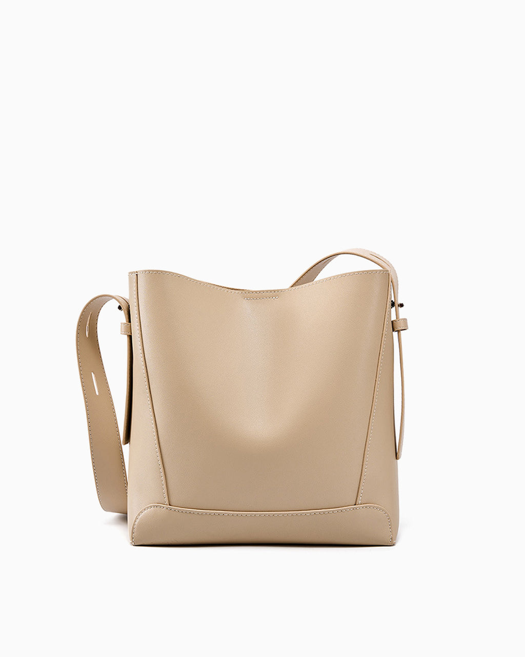 Women's Genuine Leather Minimalist Versatile Structured Bucket Bag, Stylish and Spacious, Beige Color