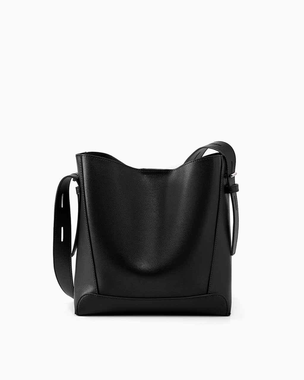 Women's Genuine Leather Minimalist Versatile Structured Bucket Bag, Stylish and Spacious, Black Color