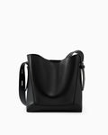 Women's Genuine Leather Minimalist Versatile Structured Bucket Bag, Stylish and Spacious, Black Color