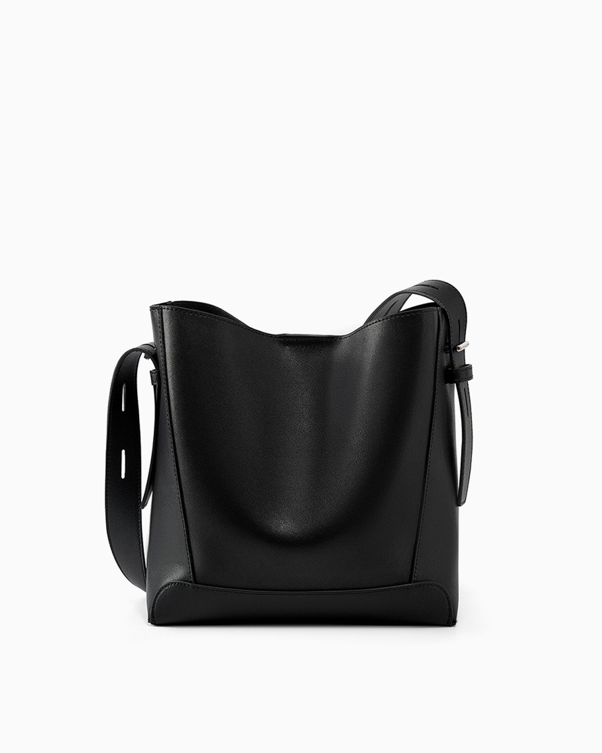 Women's Genuine Leather Minimalist Versatile Structured Bucket Bag, Stylish and Spacious, Black Color