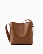 Women's Genuine Leather Minimalist Versatile Structured Bucket Bag, Stylish and Spacious, Brown Color
