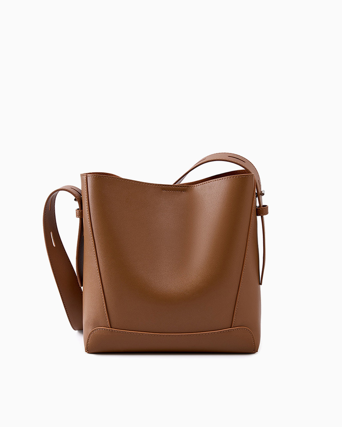 Women's Genuine Leather Minimalist Versatile Structured Bucket Bag, Stylish and Spacious, Brown Color
