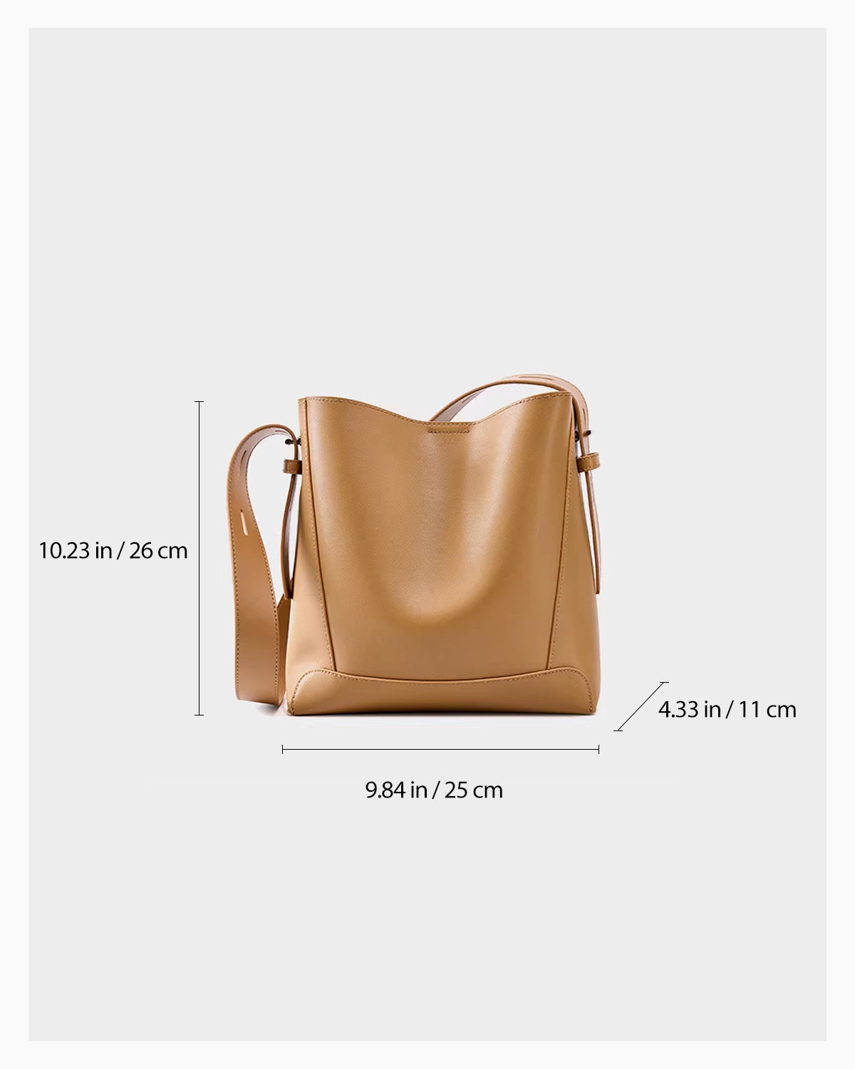 Dimensions of the Women's Versatile Structured Genuine Leather Bucket Bag