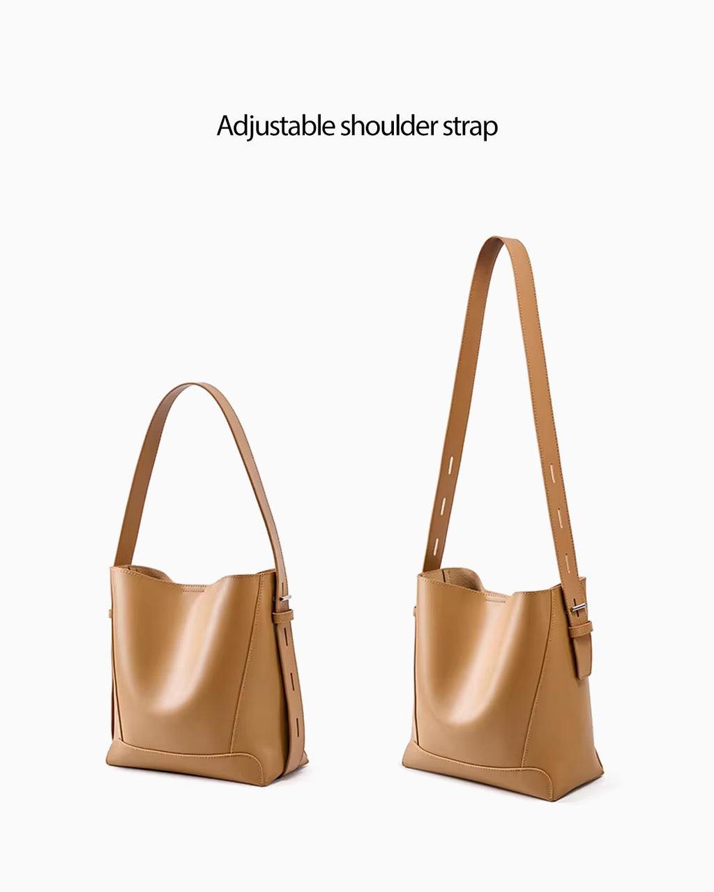Shoulder Strap Details of the Women's Versatile Structured Genuine Leather Bucket Bag