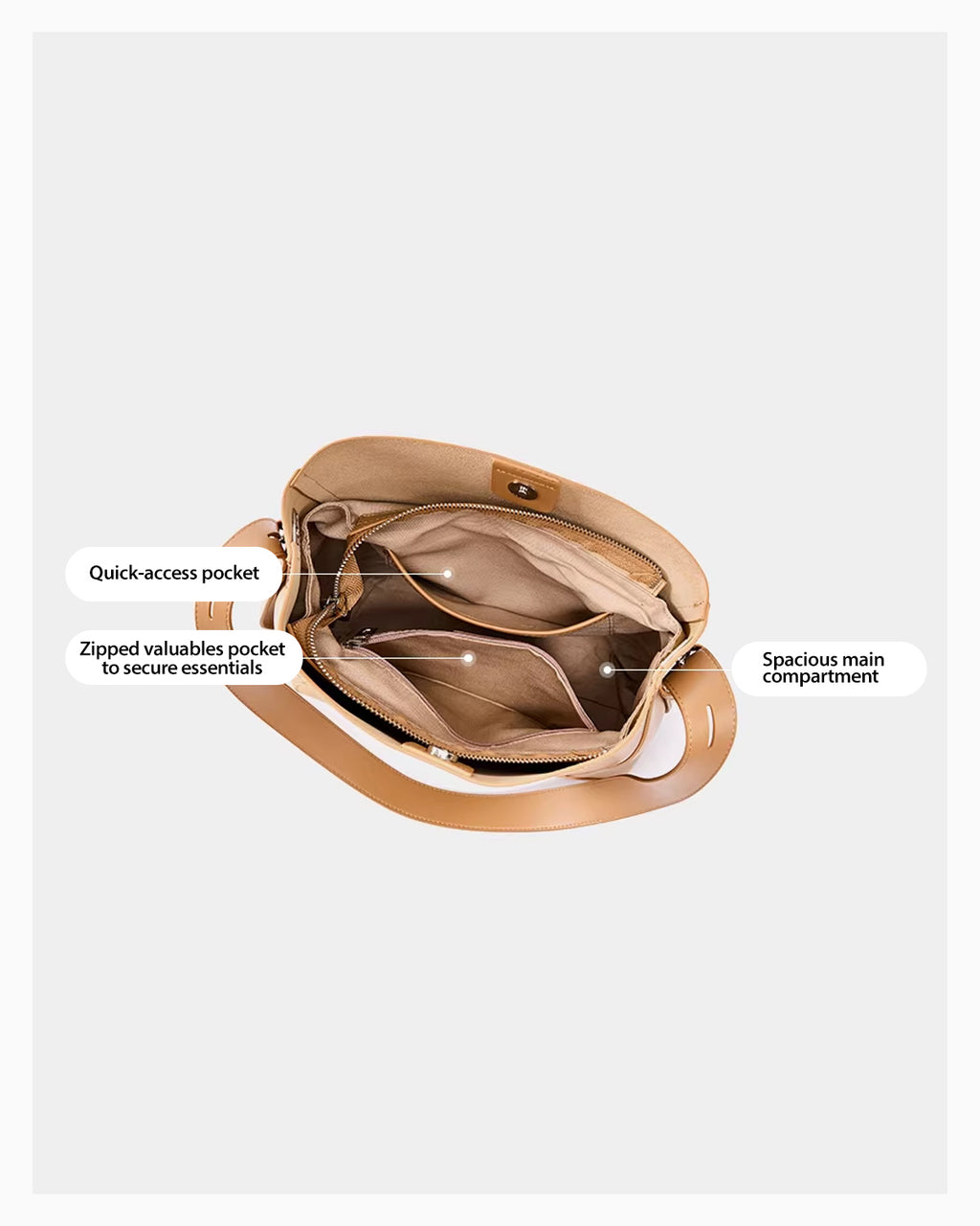 Compartment Details of the Women's Versatile Structured Genuine Leather Bucket Bag