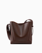 Women's Genuine Leather Minimalist Versatile Structured Bucket Bag, Stylish and Spacious, Coffee Color