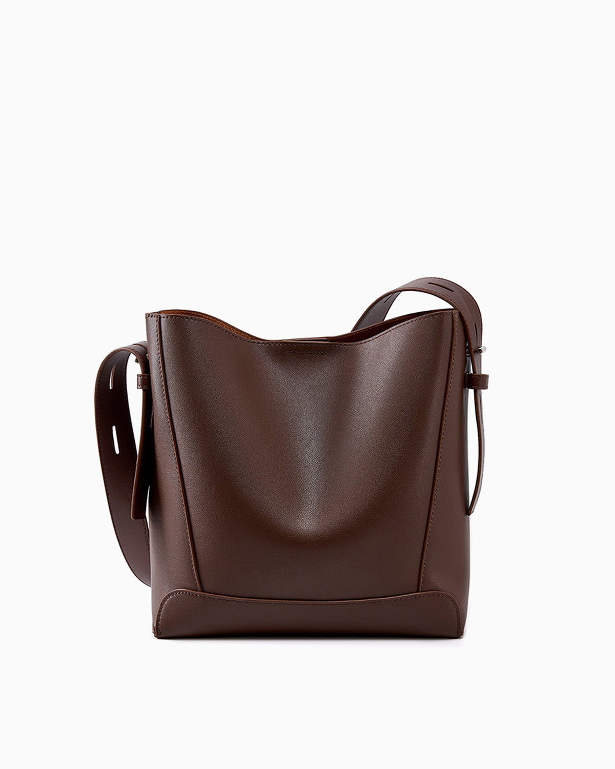 Women's Genuine Leather Minimalist Versatile Structured Bucket Bag, Stylish and Spacious, Coffee Color