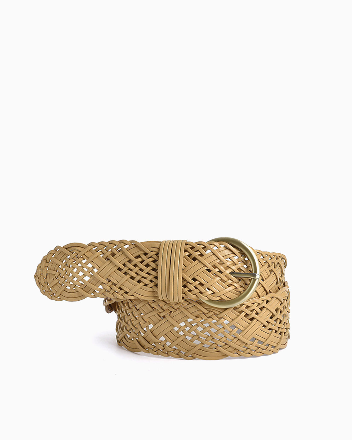Women's woven tapioca yellow belt with a gold-tone metal buckle | BUCKLE Collective
