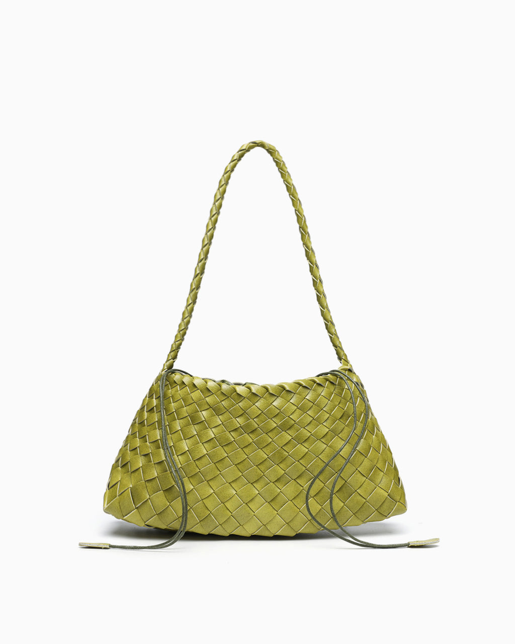Vegan Leather Woven Shoulder Bag in Lime Yellow Color with removable Pouch