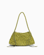 Vegan Leather Woven Shoulder Bag in Lime Yellow Color with removable Pouch