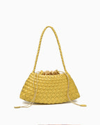Yellow Vegan Leather Woven Shoulder Bag with Removable Pouch