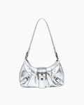 Women's Y2K Vegan Leather Shoulder Silver Bag with Buckle Detail