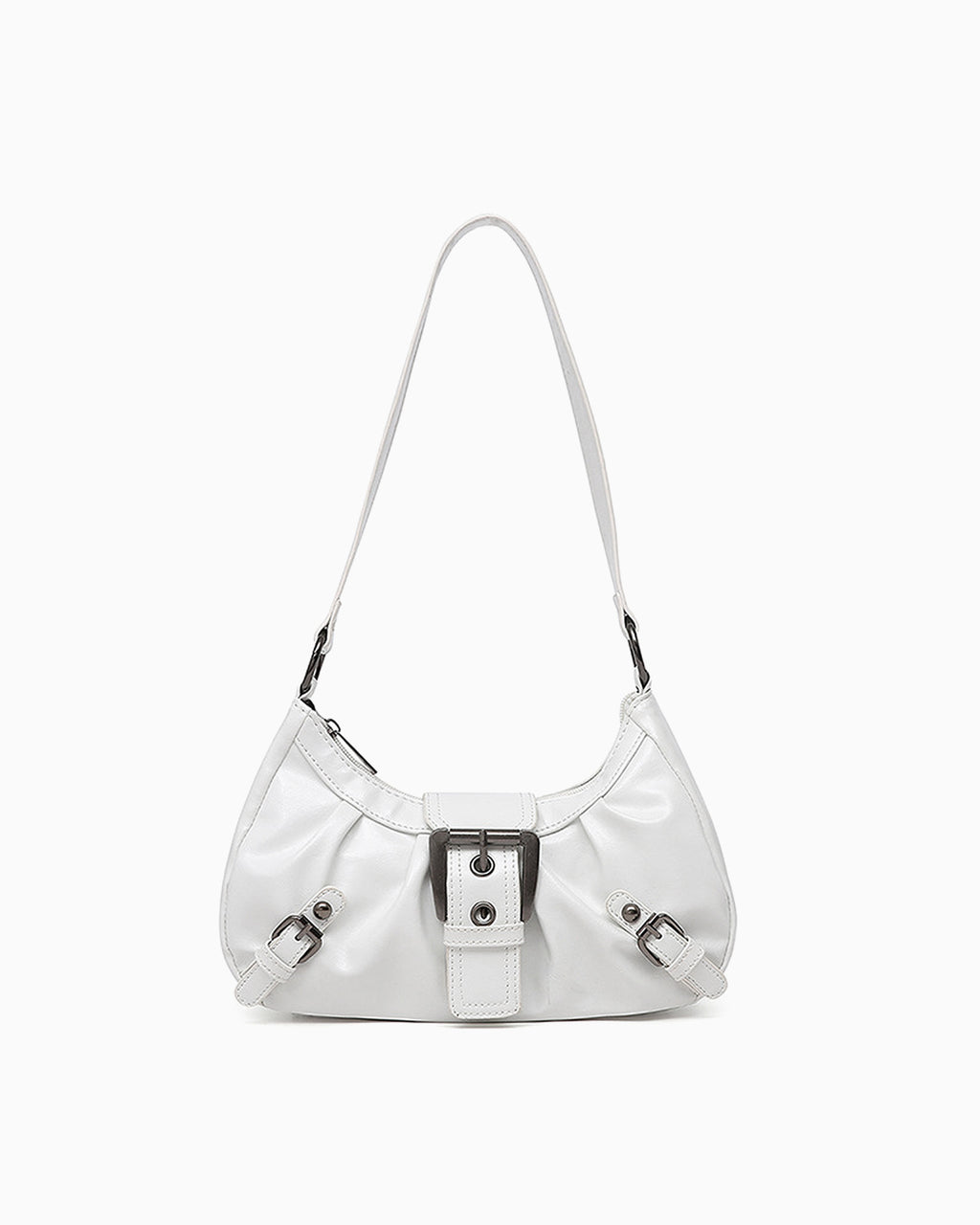 Women's fashionable Vegan Leather Shoulder White Bag with Buckle Details