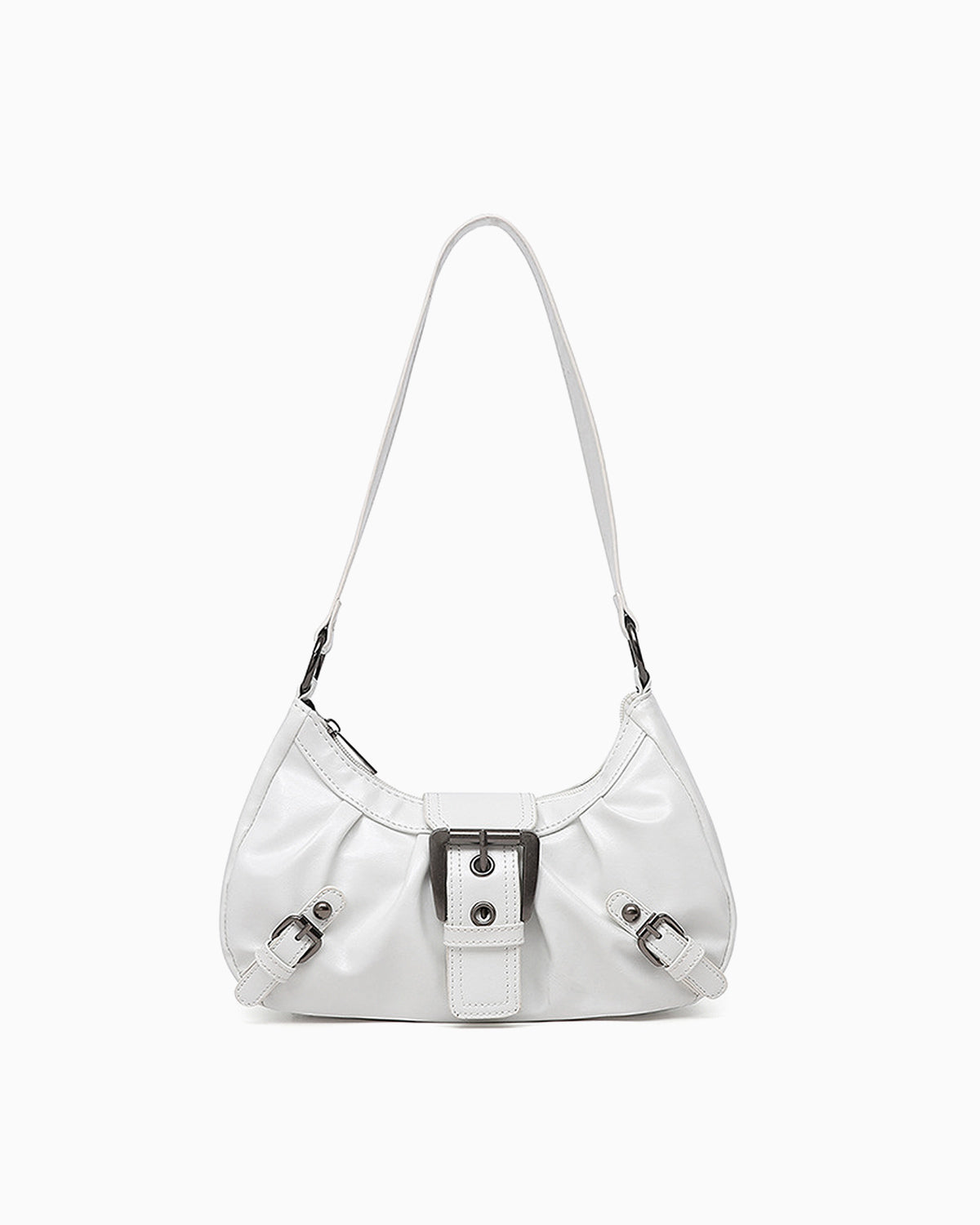 Women's fashionable Vegan Leather Shoulder White Bag with Buckle Details